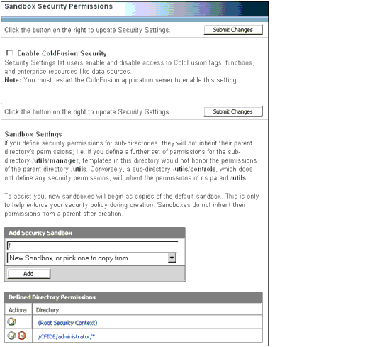 The figure shows the Sandbox Security page of the Administrator.