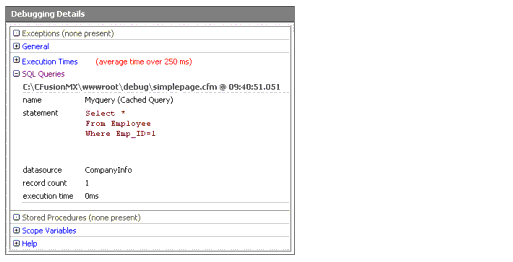 The SQL Queries section provides information about tags that generate SQL queries or result in retrieving a cached database query