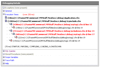 The tree execution time format in the dockable.cfm output format