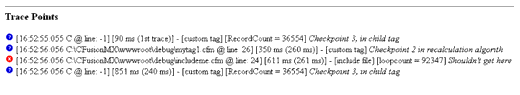 If enabled, the debugging output includes the results of all cftrace tags, including all tags that display their results in-line