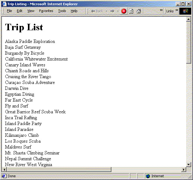 This image shows a picture of the Trip List page.