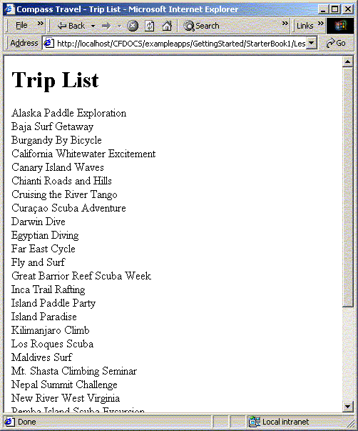 This image shows a picture of the Trip List page.