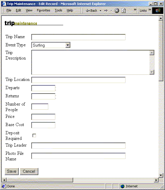 Image shows picture Trip edit page.