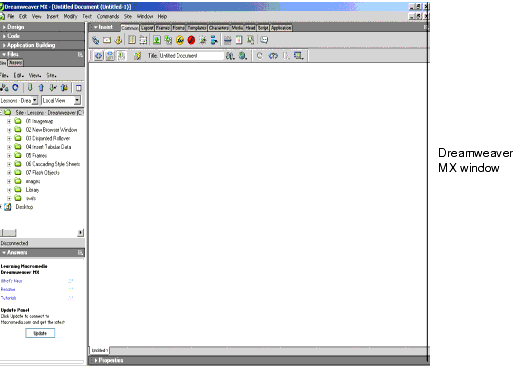 This image shows a Macromedia Dreamweaver MX window.