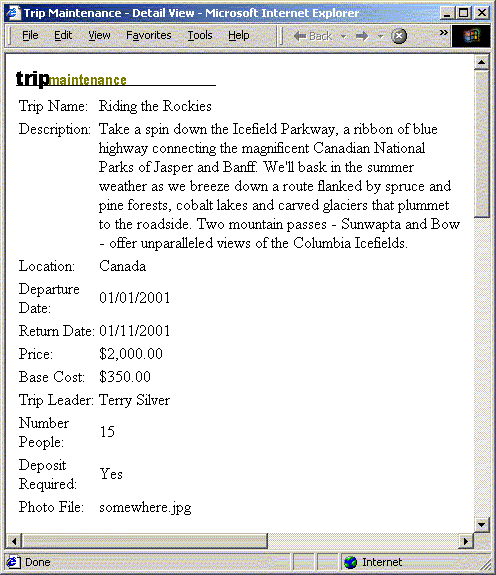This image shows a picture of the Trip Detail page.