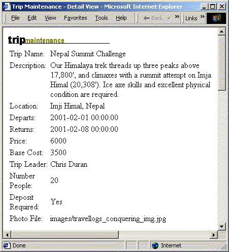 This image shows a picture of the Trip Detail page.
