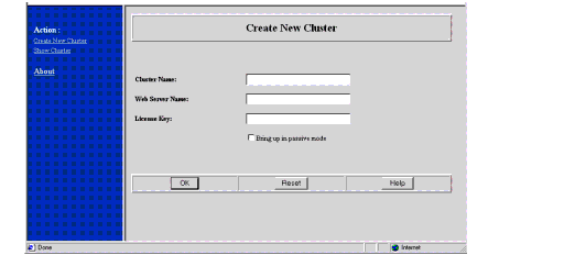 Create New Cluster page